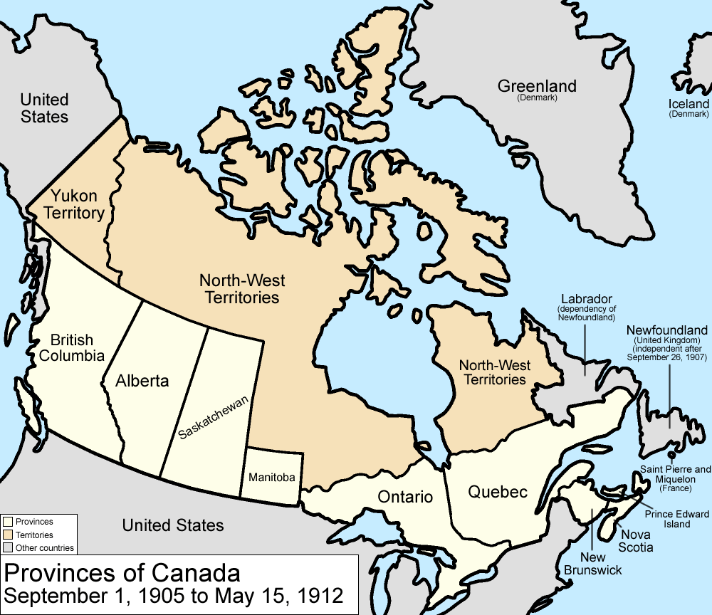 Map of Canada from 1905-1912